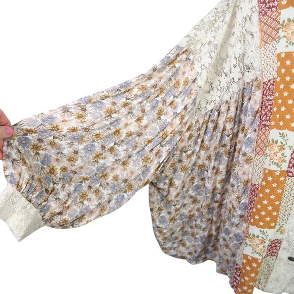 POL Toffee Floral and Lace Patchwork Button Down Shirt M - Picture 8 of 10